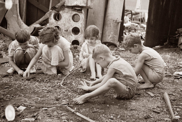 children playing dirt