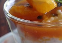 low fat passionfruit, orange and coconut sago pudding